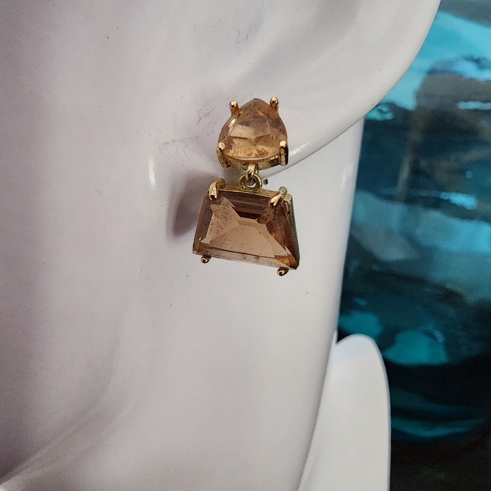 Gold-Tone Smoky Topaz Drop Earrings